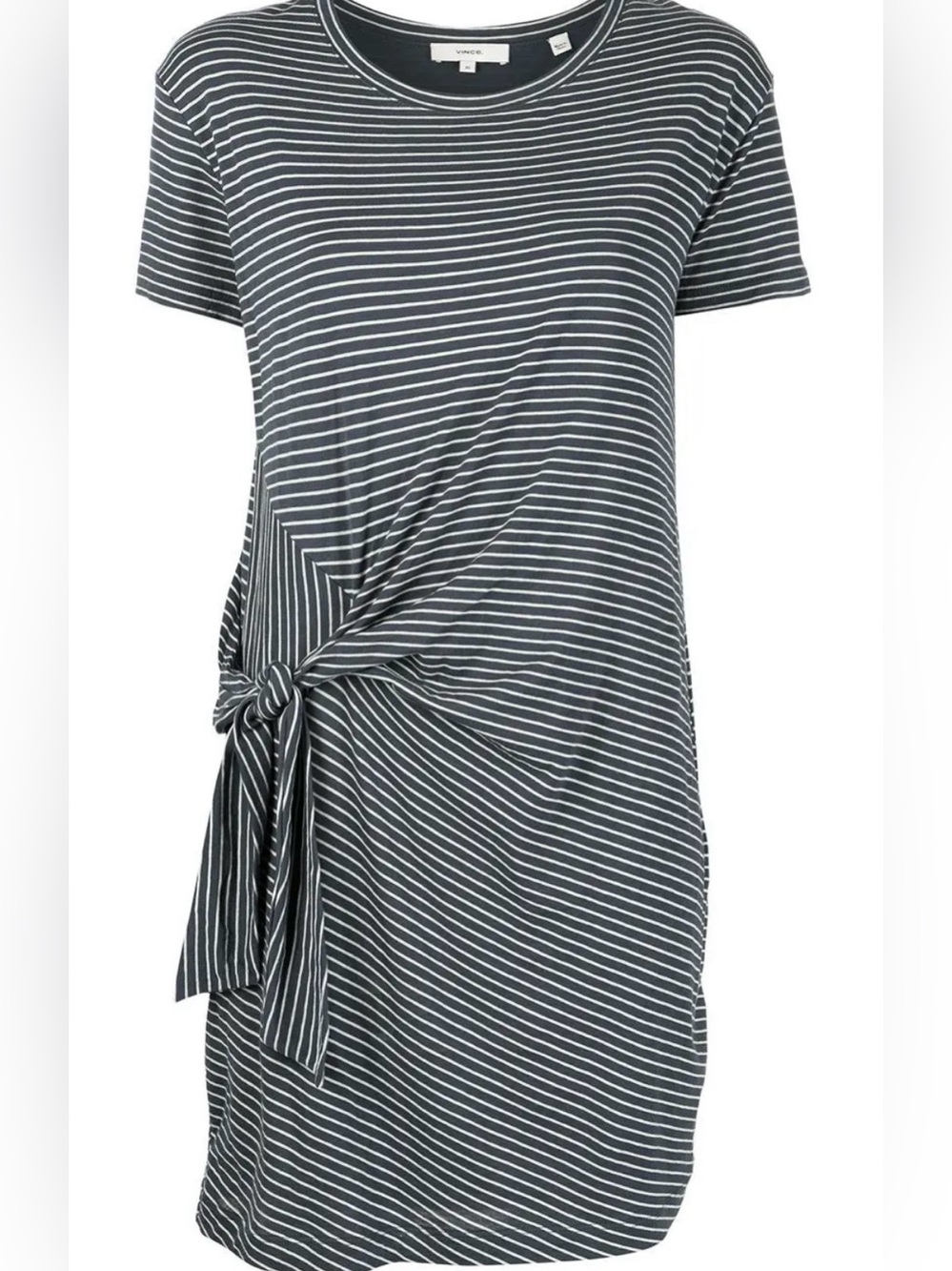 Vince Side-Tie Striped T-Shirt Dress - Navy & White - Picture 2 of 8
